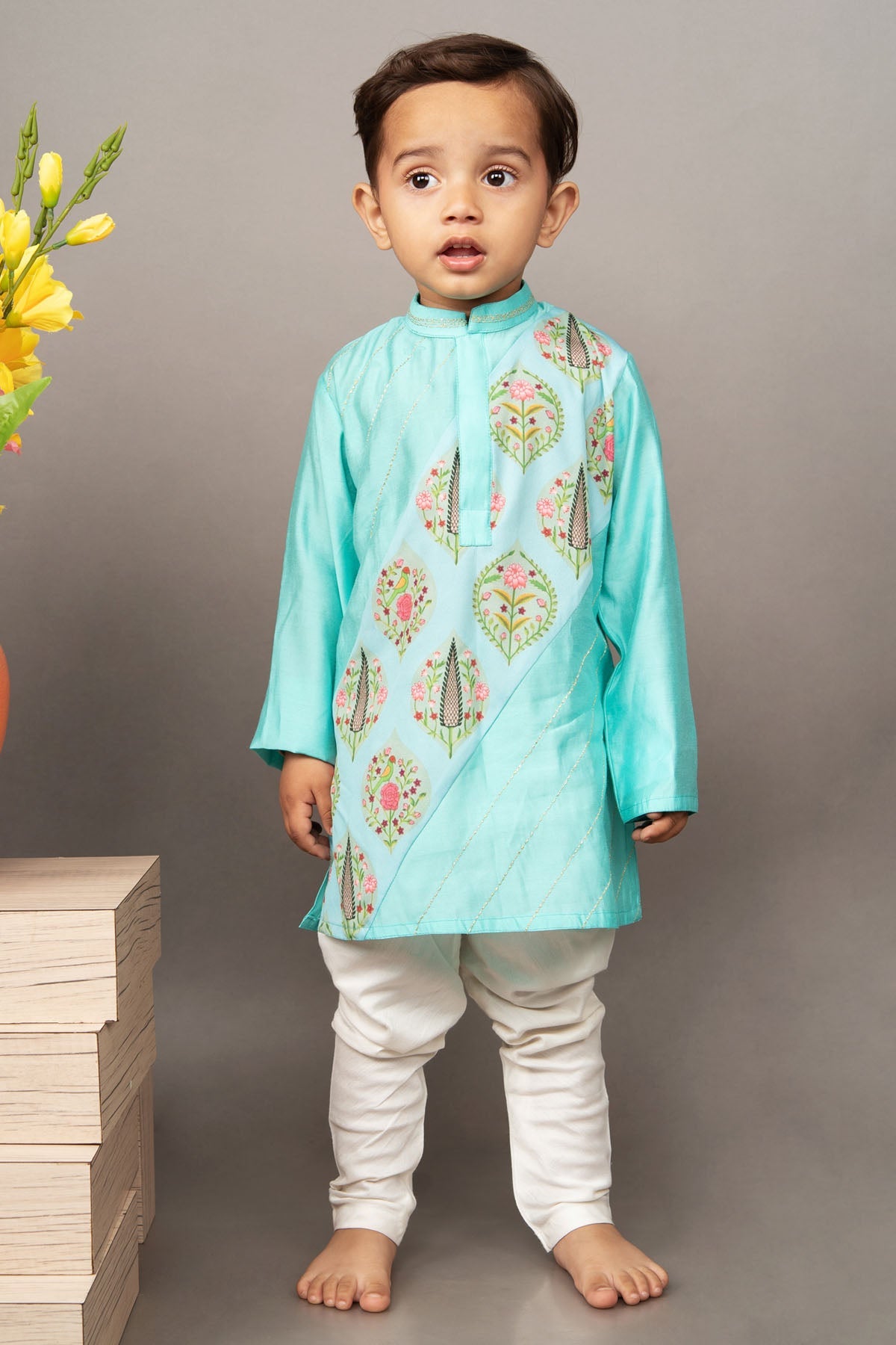 Little Brats Dazzling Duos: Aqua Panel Kurta Set kidswear at scrollnshops